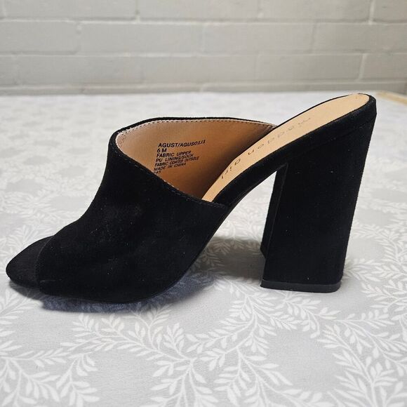 Madden Girl Slip On Mule Sandal Size 6 Black Chunky Heel - Picture 9 of 12